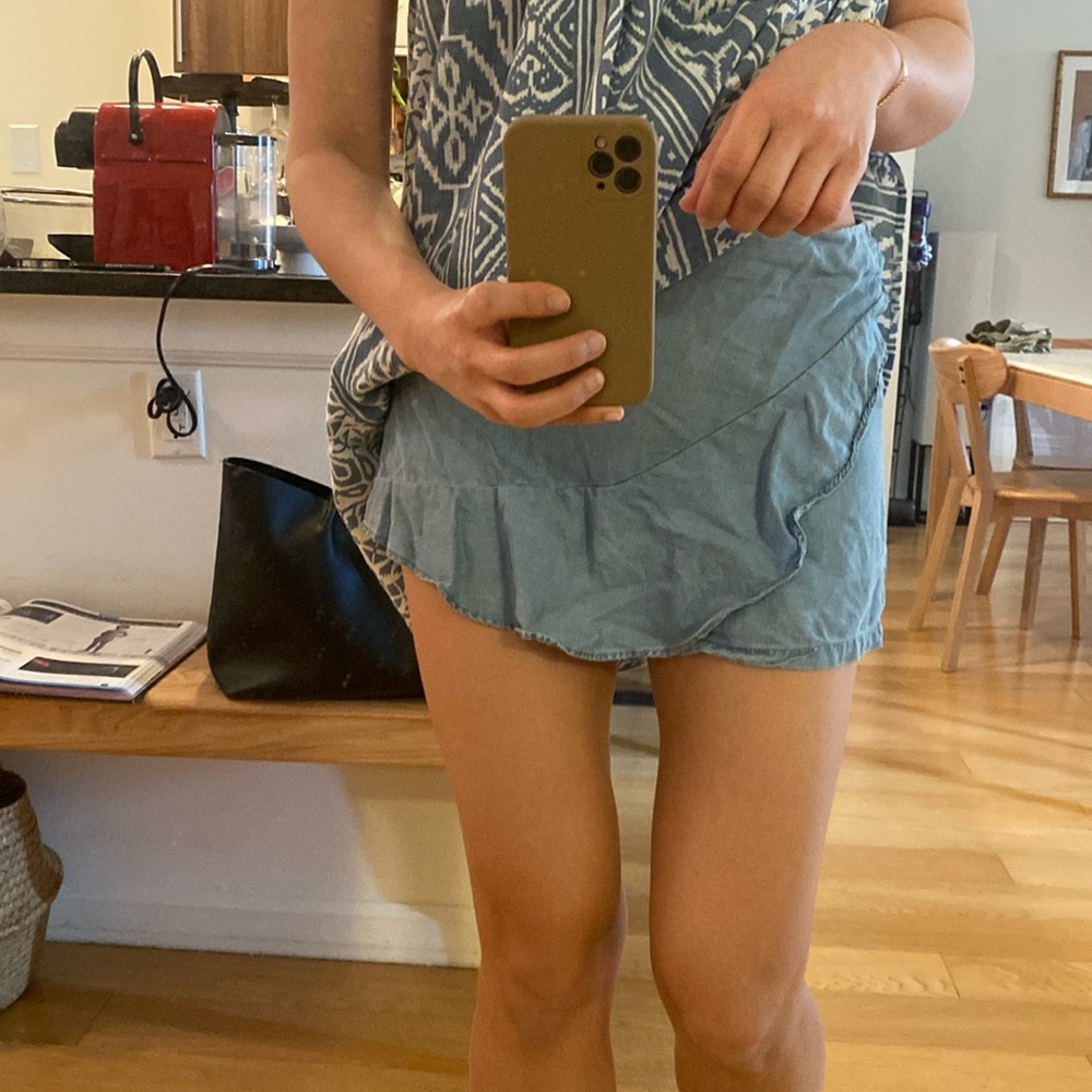 💙 Zara Blue chambray denim Women's skort high wasited